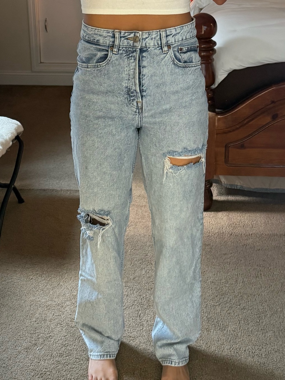 High rise acid wash pant